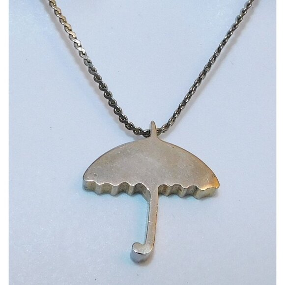 Quirky Umbrella Pendant Silver Tone Necklace - Picture 2 of 4